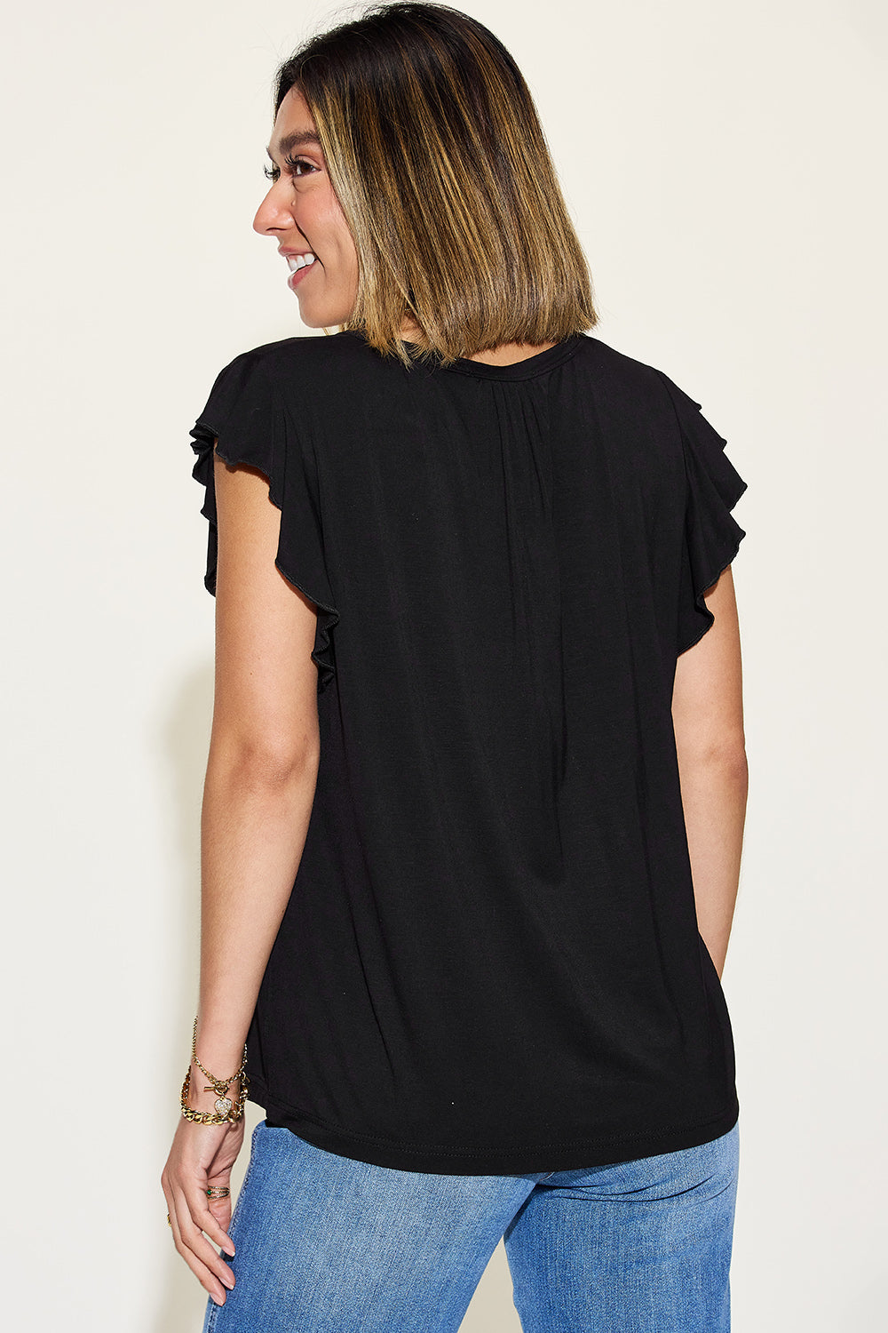 Basic Bae Full Size Bamboo Notched Ruffled Short Sleeve T-Shirt - In Style Chics Boutique LLC
