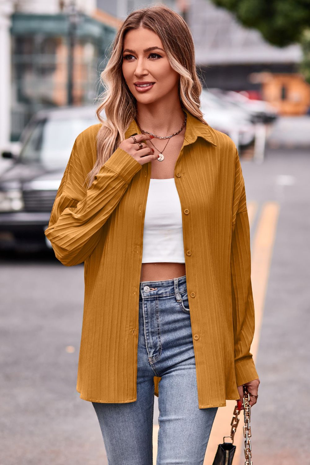 Slit Dropped Shoulder Longline Shirt - In Style Chics Boutique LLC