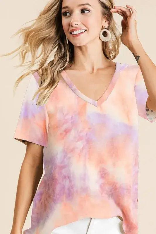 Tie Dye French Terry V Neck Top