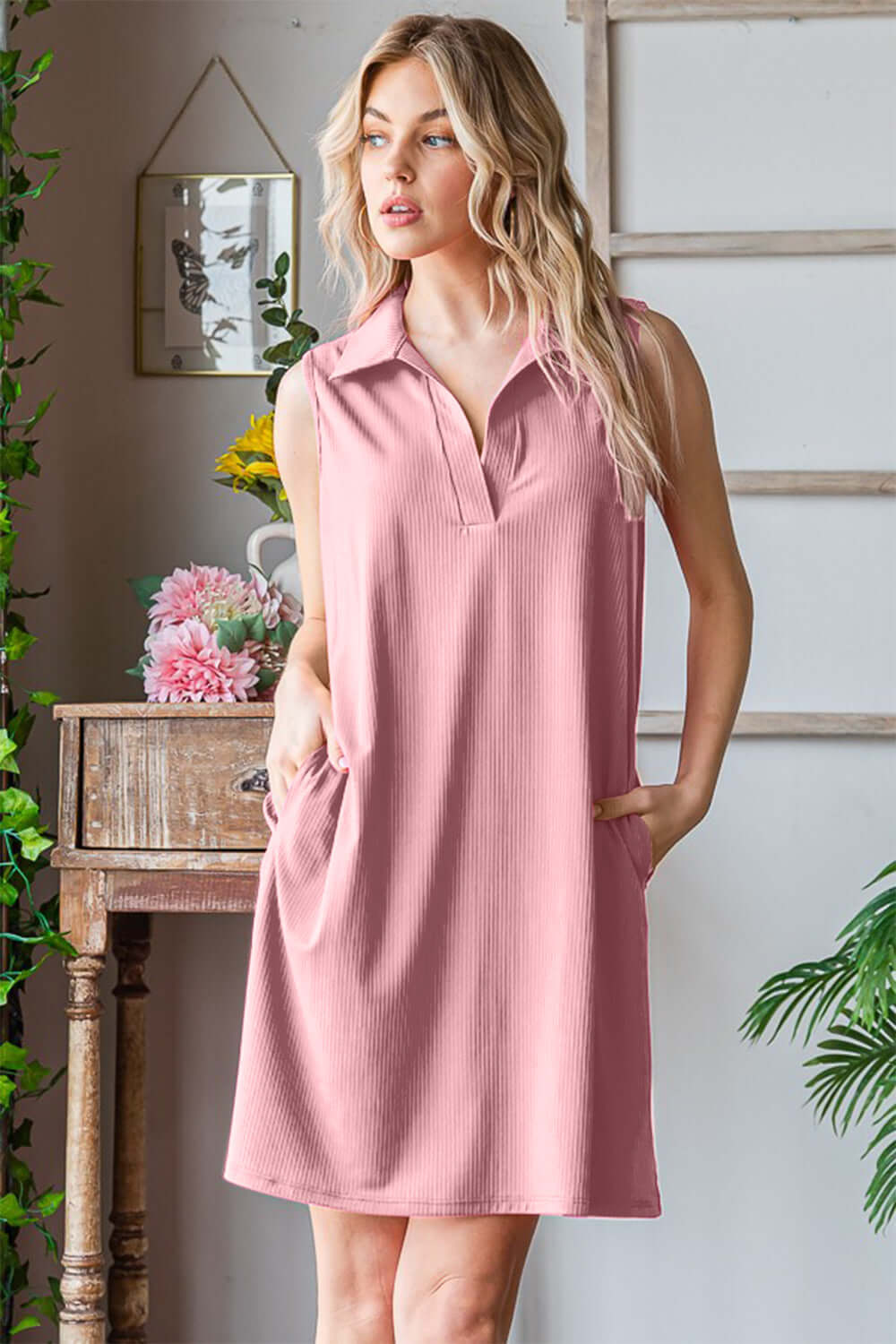 Ribbed Johnny Collar Sleeveless Dress - Cute Clothes Online - In Style Chics Boutique Women's Juniors Plus Size Apparel