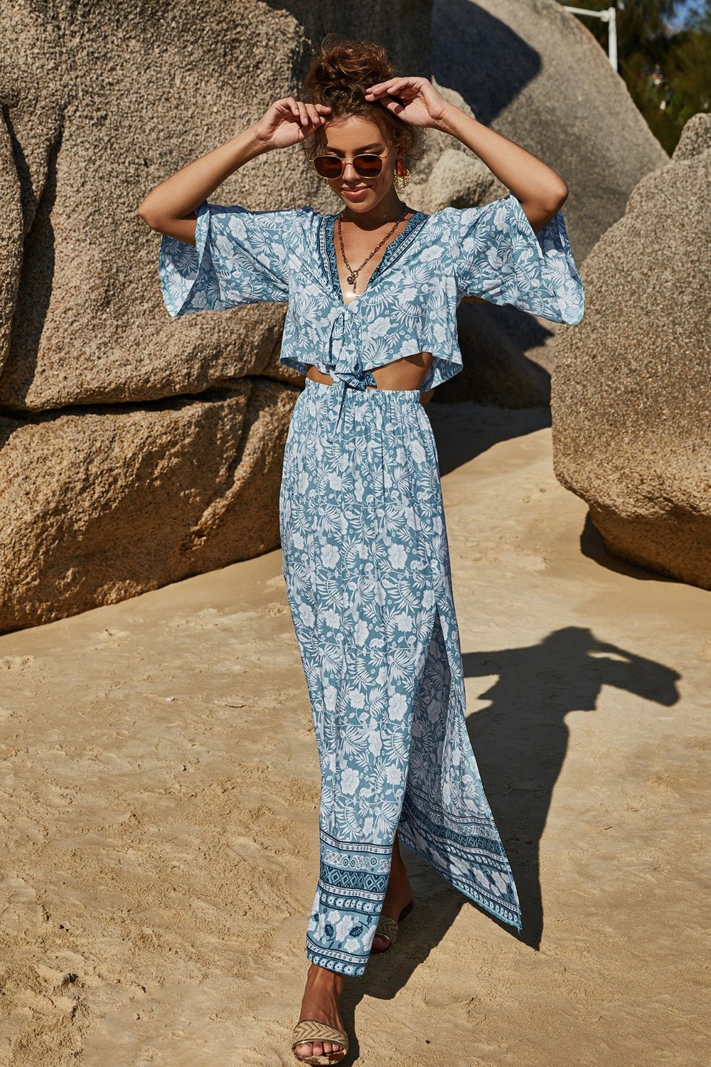 Printed Half Sleeve Top and Slit Skirt Set - More Colors! - In Style Chics Boutique LLC