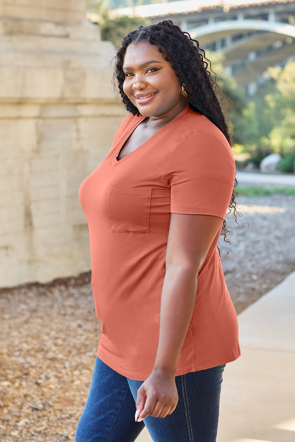 Bamboo Full Size V-Neck Short Sleeve T-Shirt - Eco Friendly - Sensitive Skin - In Style Chics Boutique Women's Juniors Plus Size Apparel Online