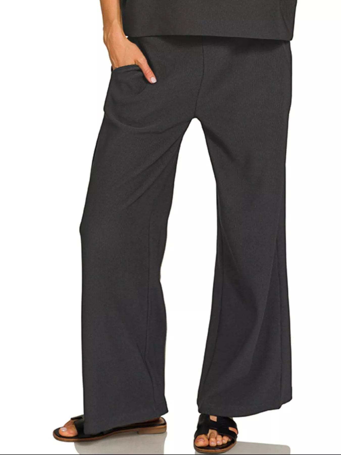 Ribbed Round Neck Tee & Pants Set at In Style Chics Boutique