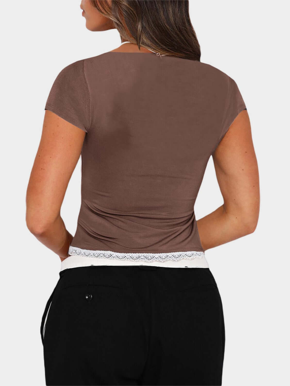 Lace Detail Sweetheart Neck Short Sleeve T-Shirt - In Style Chics Boutique LLC