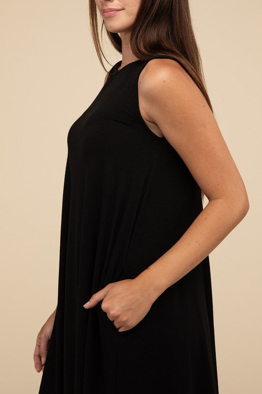 Sleeveless Flared Dress with Side Pockets - In Style Chics Boutique LLC