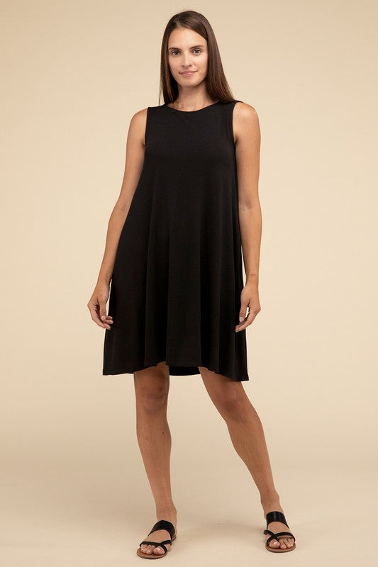Sleeveless Flared Dress with Side Pockets - In Style Chics Boutique LLC