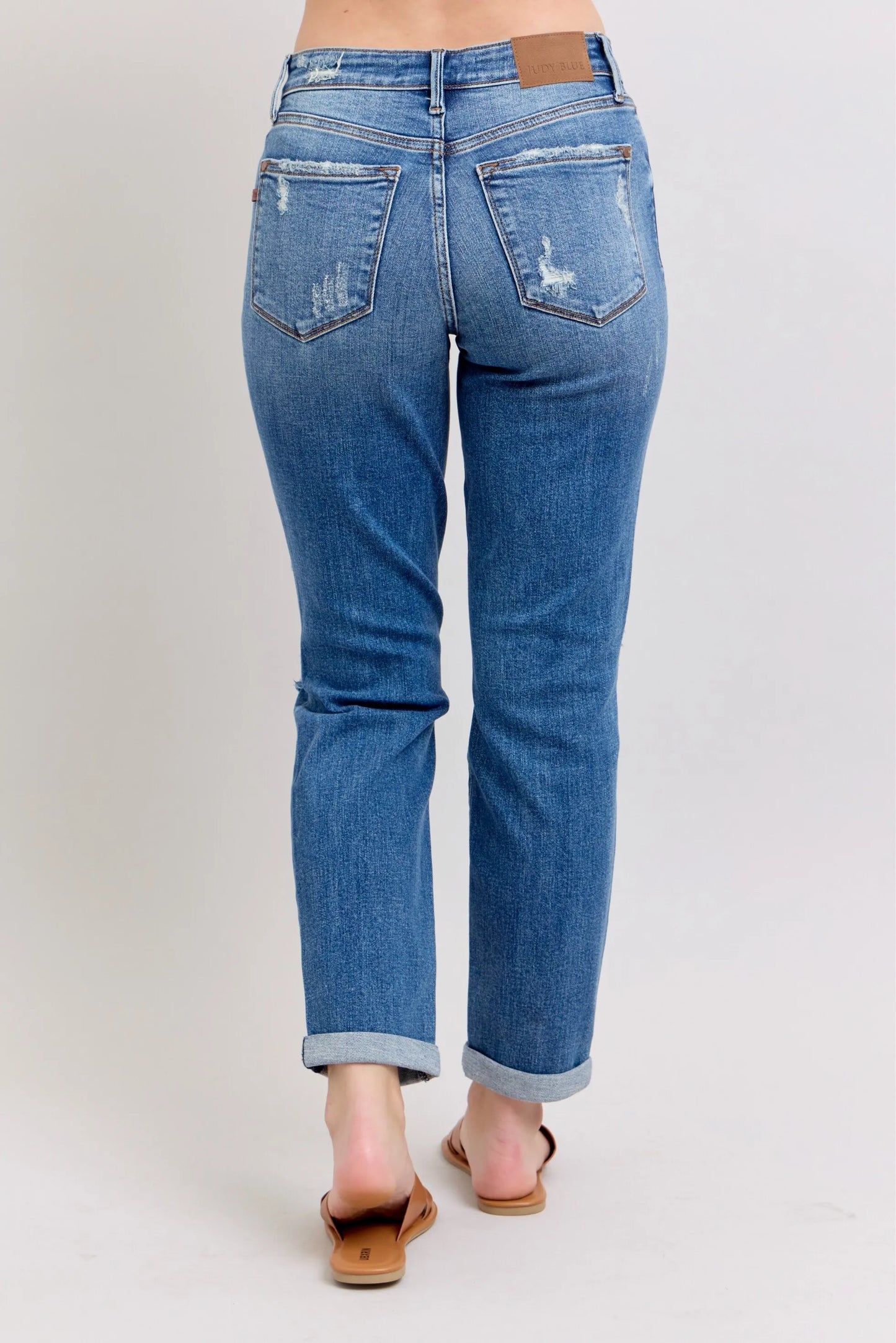 Judy Blue Medium Rise Vintage Wash Distressed Boyfriend Jeans - In Style Chics Boutique Women's Juniors Plus Size Clothes Online