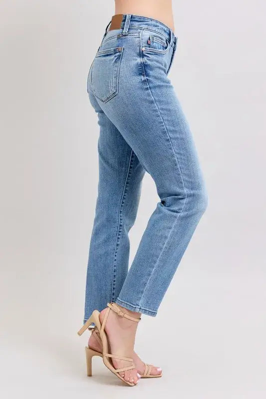 Judy Blue Mid Rise Vintage Wash Slim Jeans with Cell Phone Pocket - In Style Chics Boutique Women's Juniors Plus Size Apparel Online