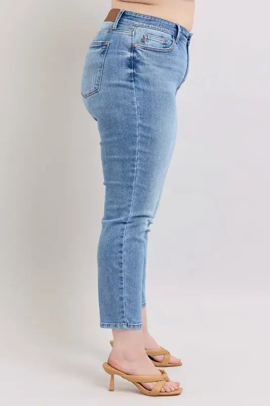 Judy Blue Mid Rise Vintage Wash Slim Jeans with Cell Phone Pocket - In Style Chics Boutique Women's Juniors Plus Size Apparel Online
