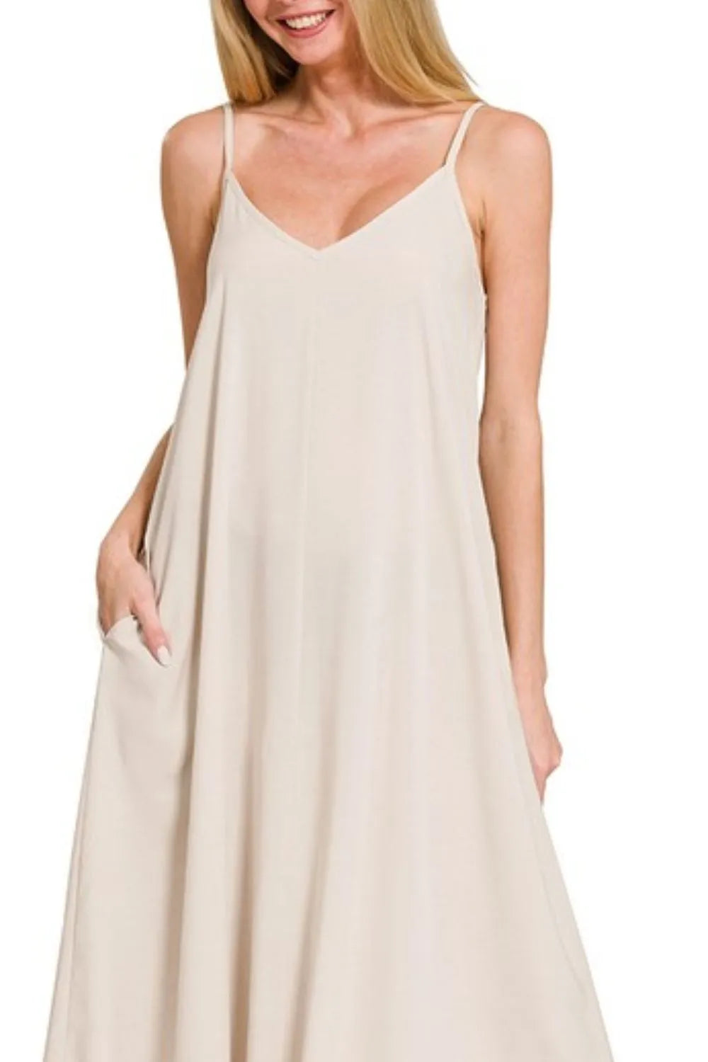 Cami Dress With Flowy Pockets Woven Arc Hem - In Style Chics Boutique Women's Clothes Online
