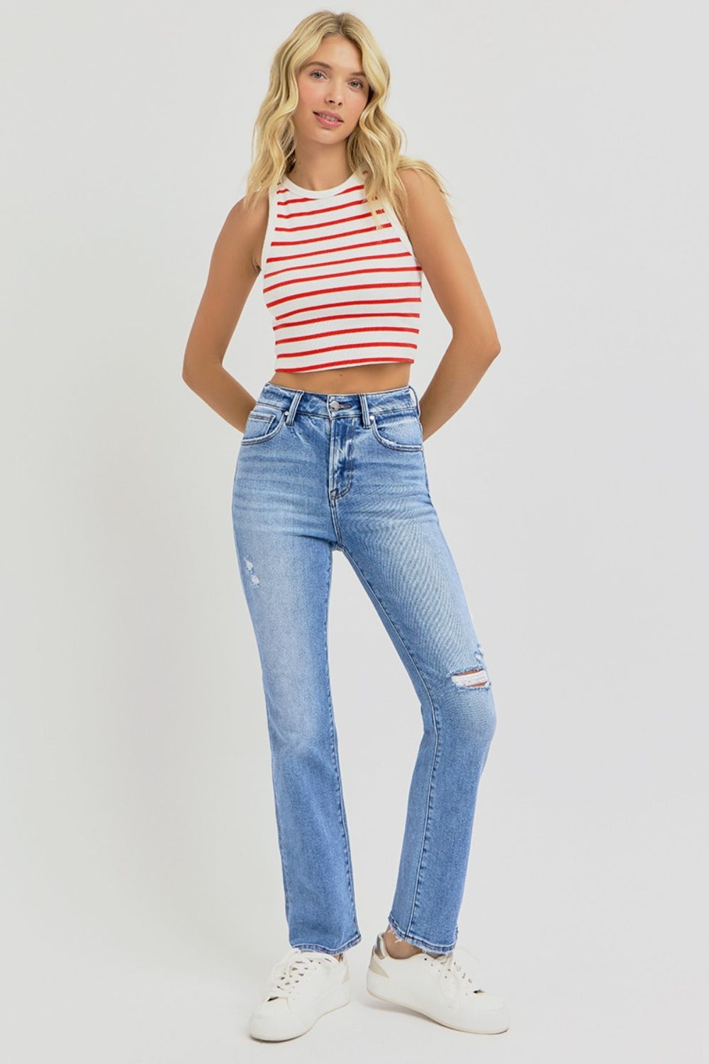 RISEN Full Size Distressed High-Rise Ankle Straight Jeans - In Style Chics Boutique LLC