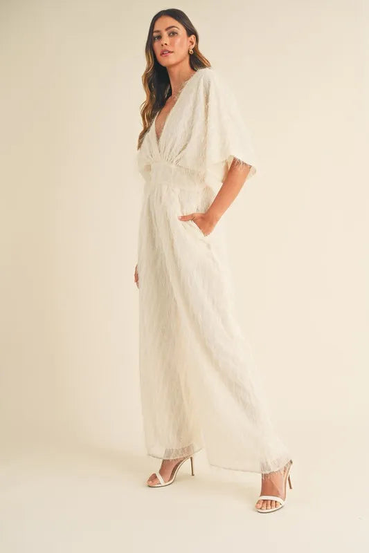 Fluffy Deep V Neck Wide Leg Jumpsuit - sophisticated look - In Style Chics Boutique Women's Juniors Apparel Online