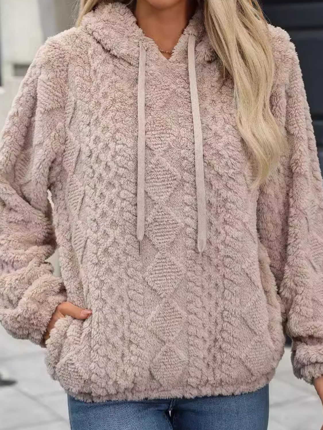 Drawstring Long Sleeve Plush Hoodie - In Style Chics Boutique LLC
