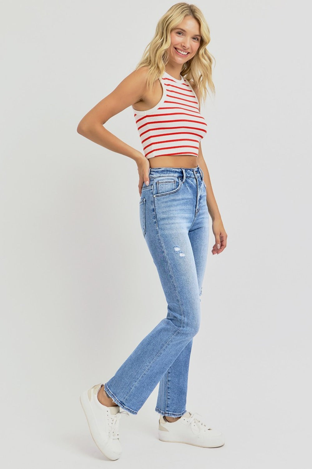 RISEN Full Size Distressed High-Rise Ankle Straight Jeans - In Style Chics Boutique LLC
