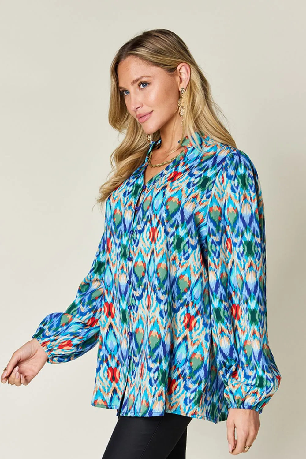 Printed Balloon Sleeve Blouse 💙 Shop Deals at In Style Chics Boutique