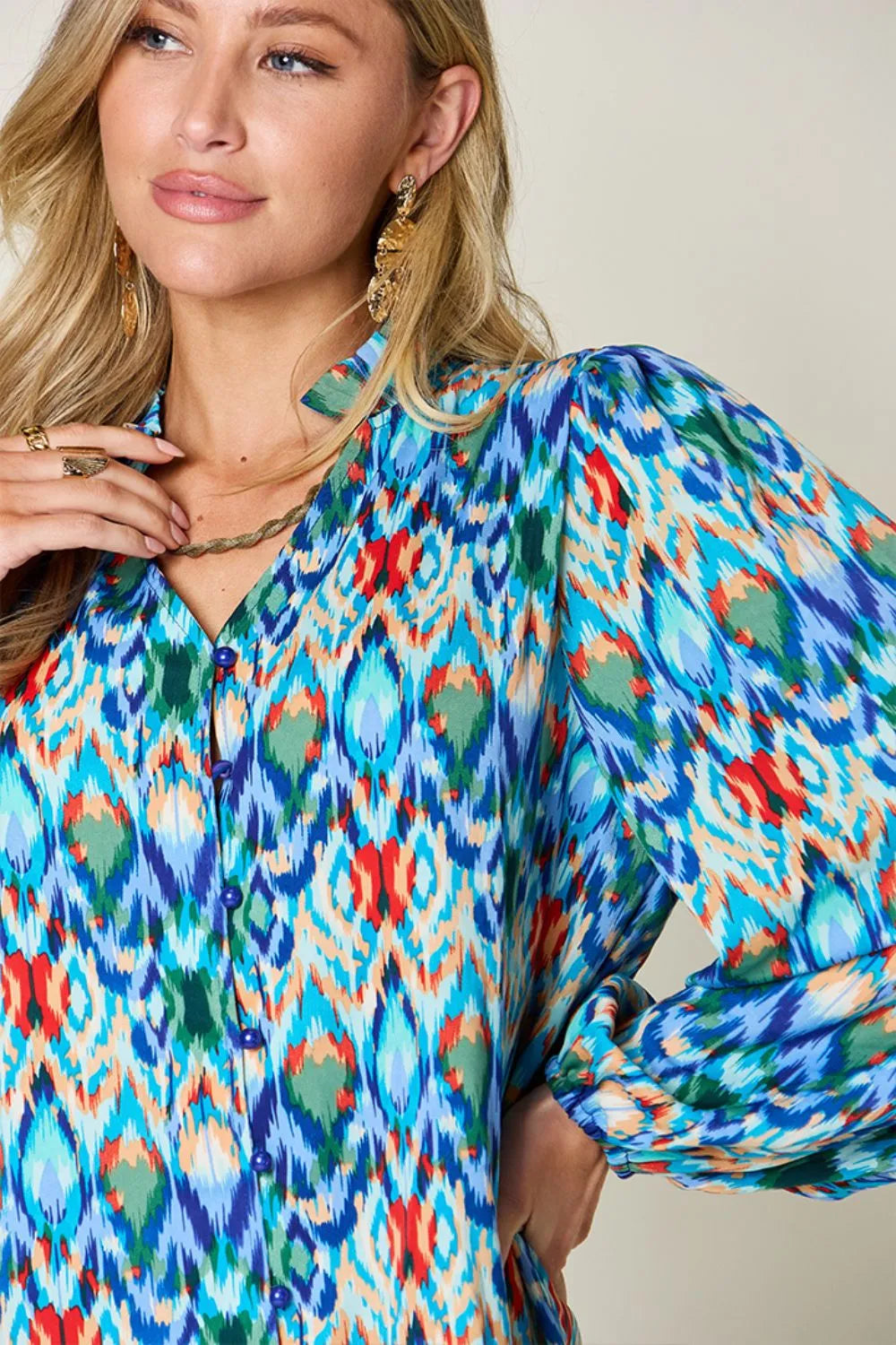 Printed Balloon Sleeve Blouse 💙 Shop Deals at In Style Chics Boutique