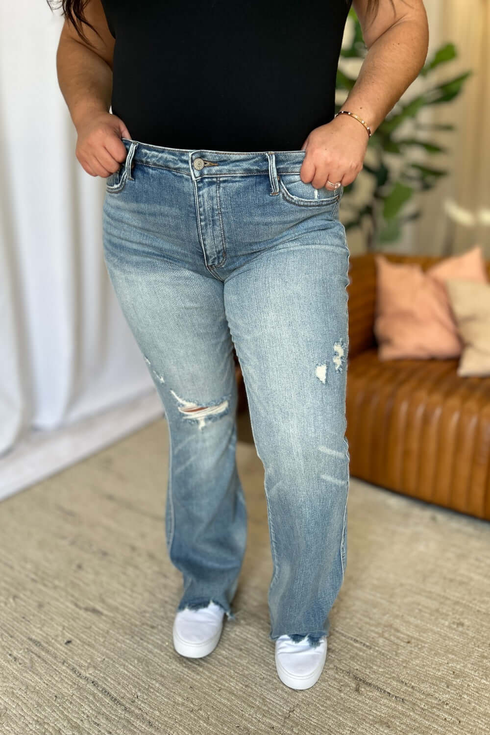 Judy Blue Full Size Medium Rise Tummy Control Destroy Flare - In Style Chics Boutique LLC