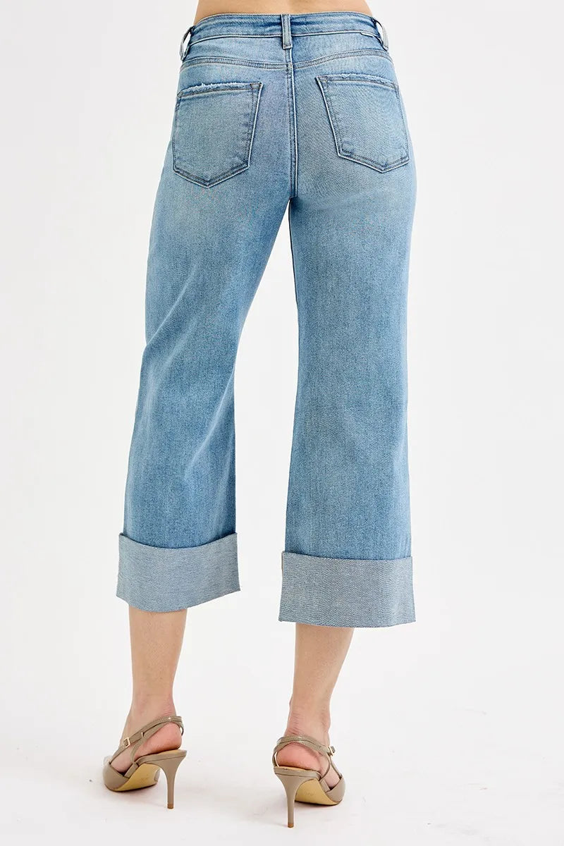 Tummy Control High Rise Ankle Wide Cuffed Jeans at In Style Chics Boutique