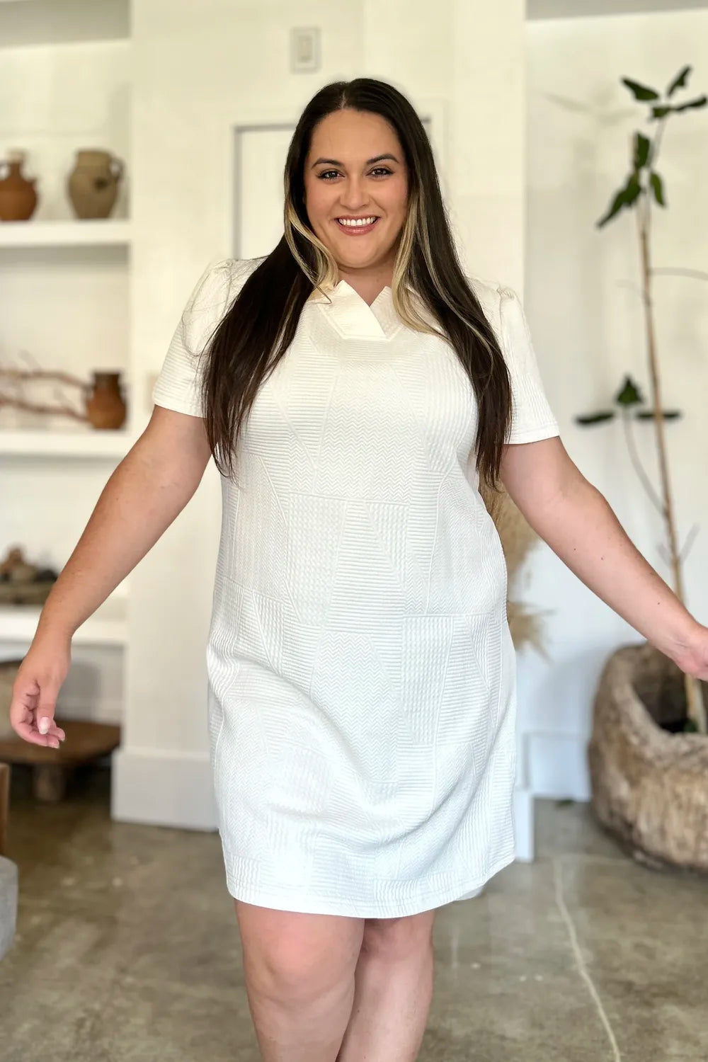 Textured Short Sleeve Dress - In Style Chics Boutique Women's Juniors Plus Size Clothes