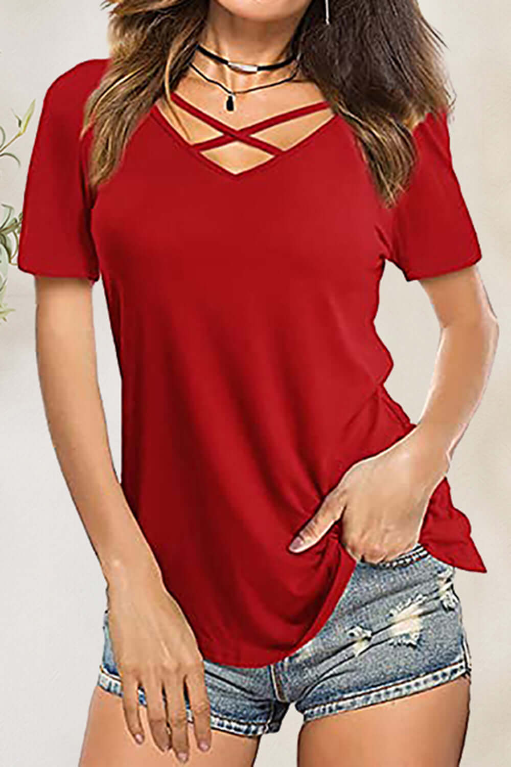 Crisscross Short Sleeve T-Shirt - In Style Chics Boutique LLC