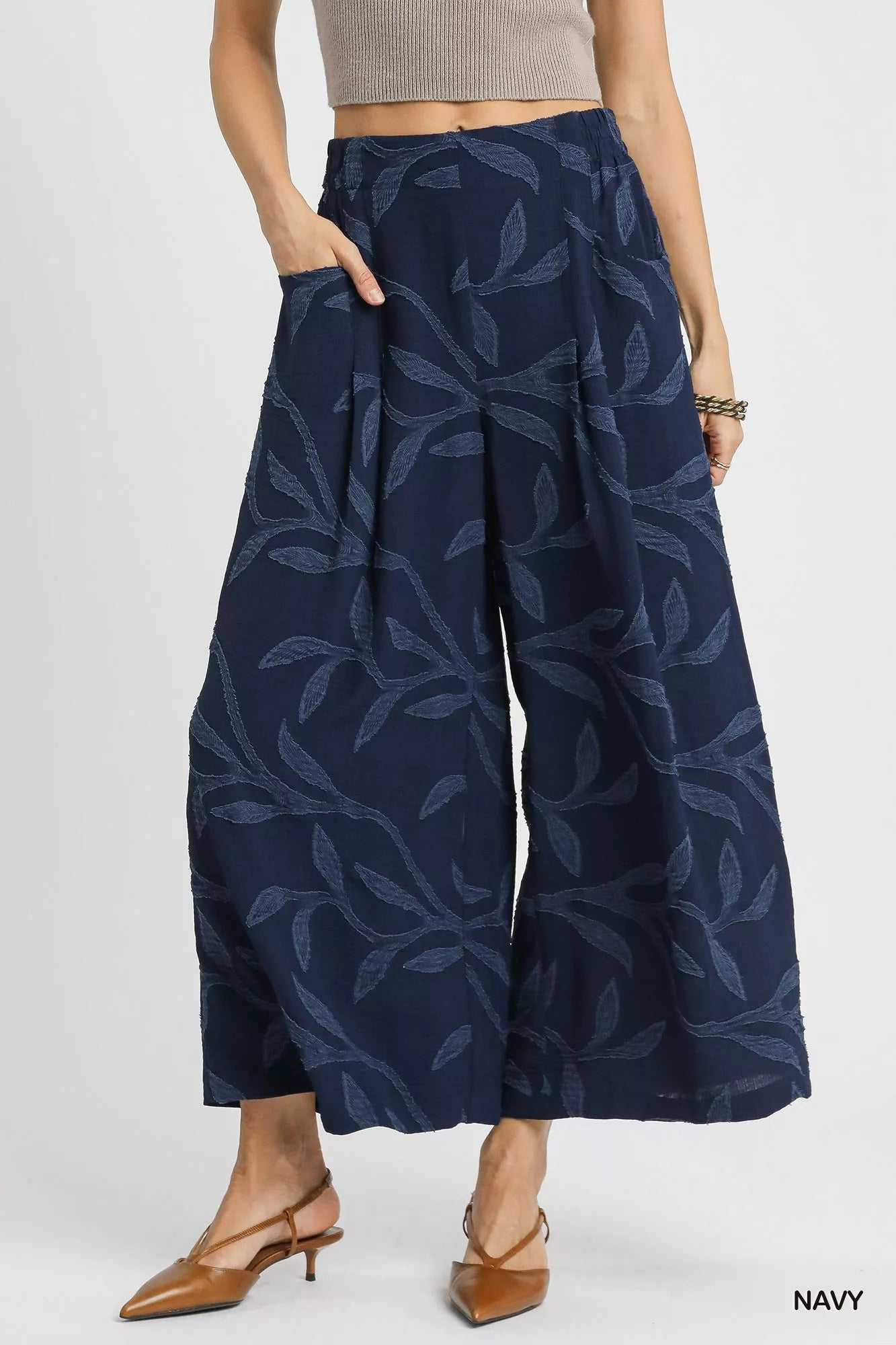 Jacquard Wide-Leg Pants in Navy at In Style Chics Boutique