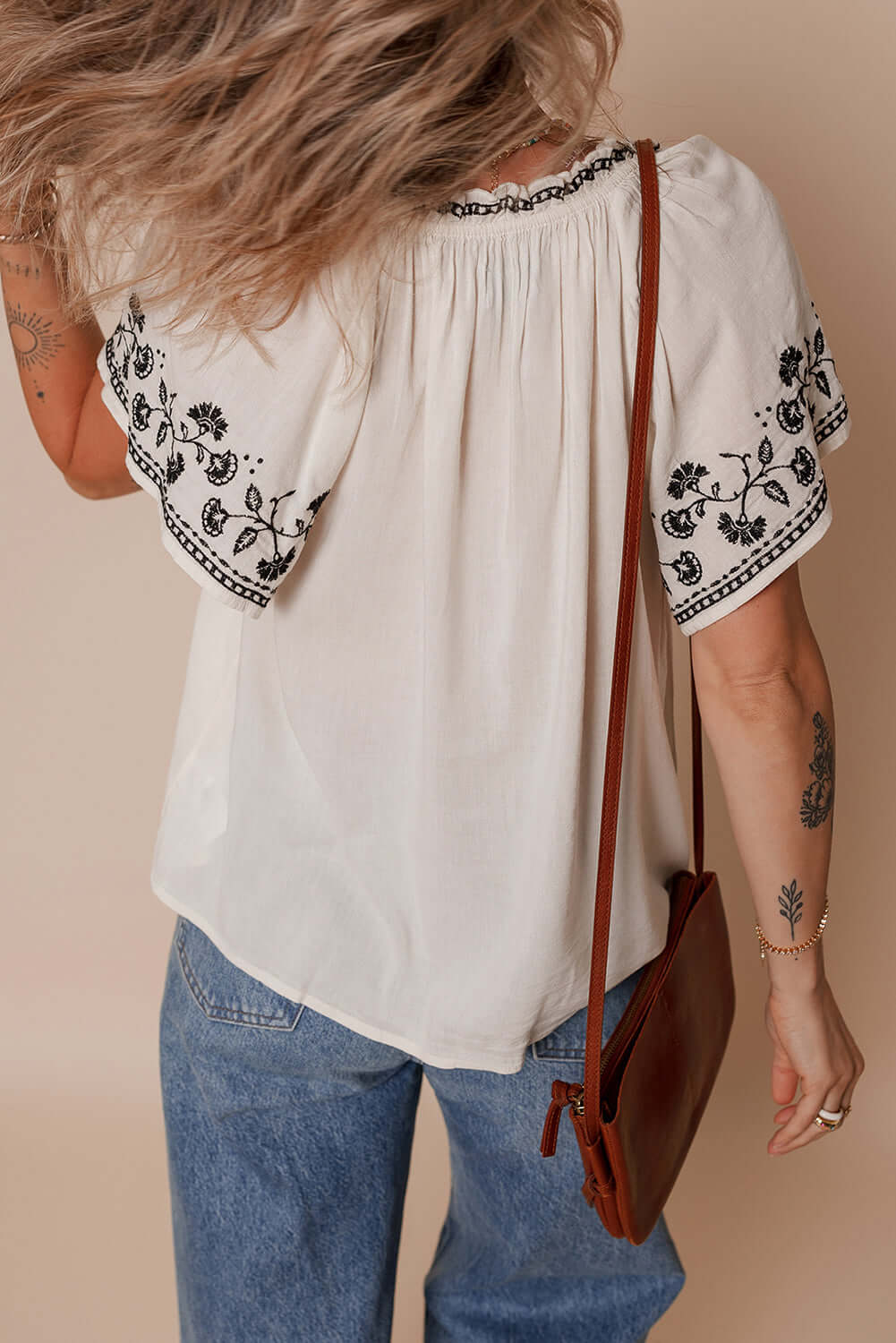 White Floral Embroidered Short Sleeve V Neck Blouse - Cute Clothes Online - In Style Chics Boutique Women's Juniors Apparel