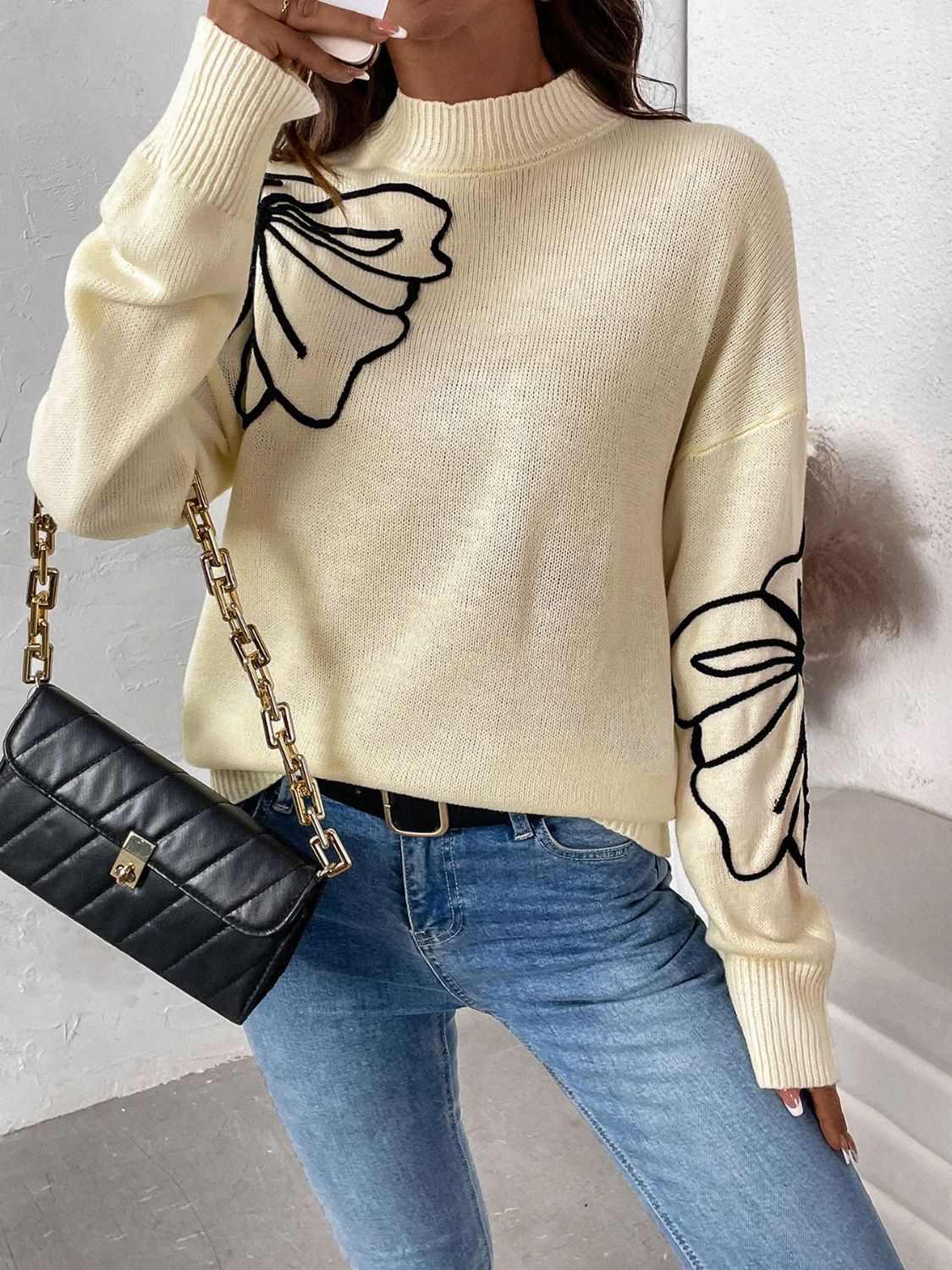 Perfee Mock Neck Dropped Shoulder Long Sleeve Sweater - In Style Chics Boutique LLC