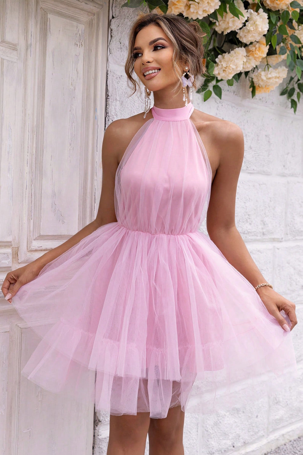 Halter Neck Backless Mesh Dress - In Style Chics Boutique LLC