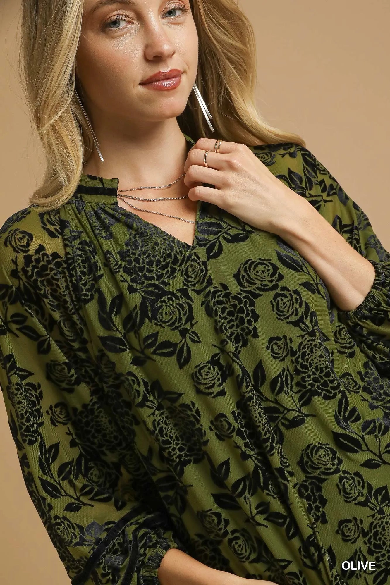 Floral Velvet Blouse with Balloon Sleeves at In Style Chics Boutique 🖤