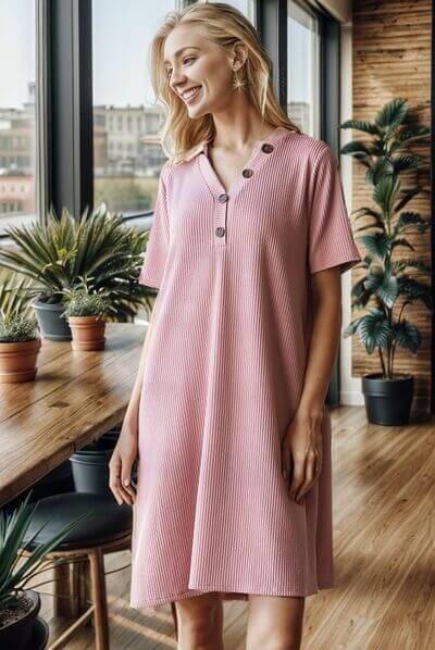 Solid Ribbed Mini Dress with Button - In Style Chics Boutique