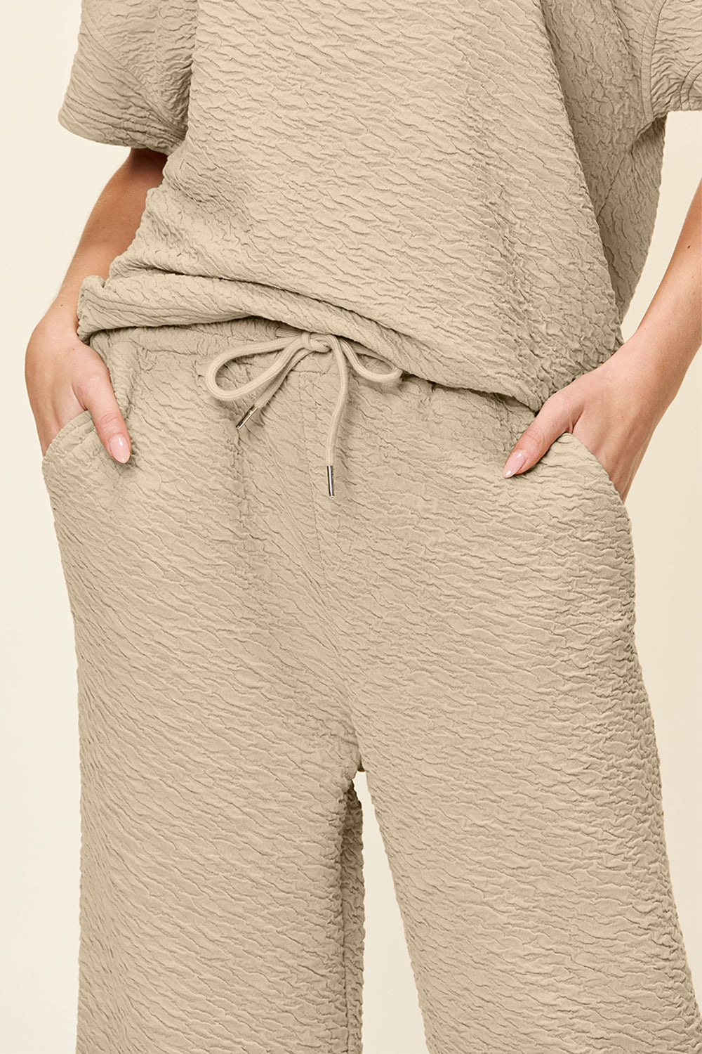 Double Take Texture Short Sleeve Top and Pants Set - In Style Chics Boutique LLC