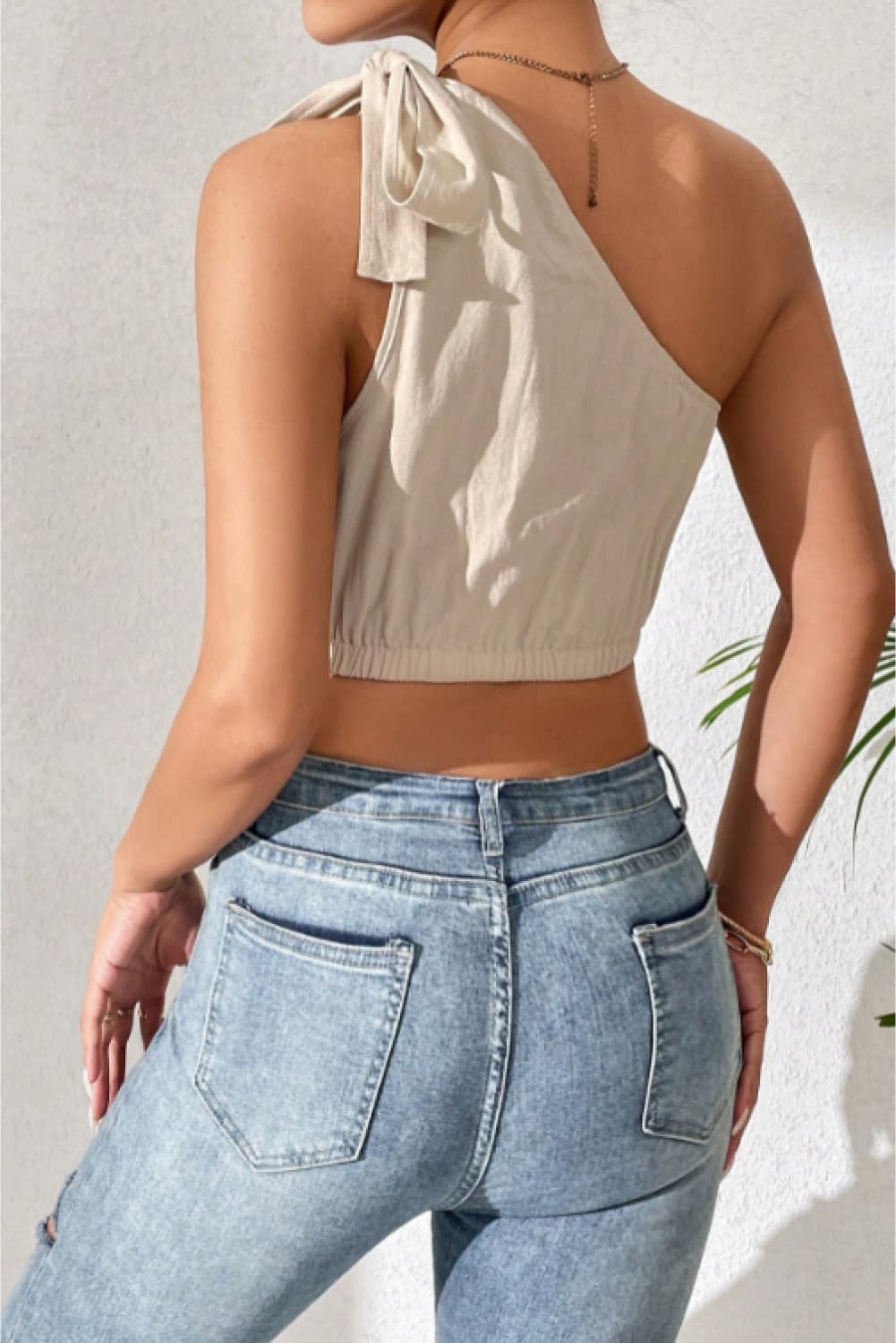 Cropped One-Shoulder Striped Tie Shoulder Tank - In Style Chics Boutique LLC