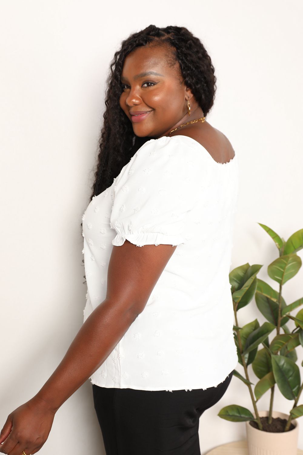 Swiss Dot Puff Sleeve Square Neck white Blouse - In Style Chics Boutique Online Fashion for Women