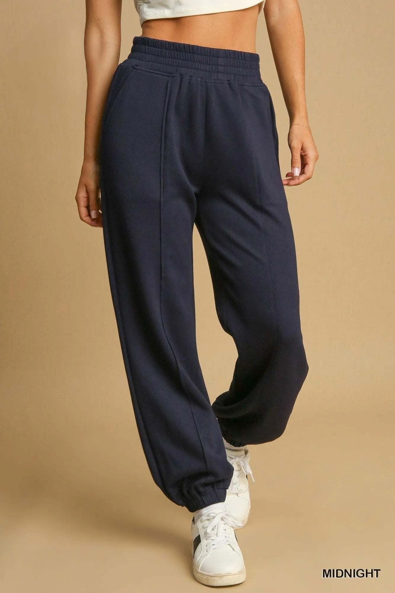 Drawstring Jogger Pants with Front Seam Detail at In Style Chics Boutique