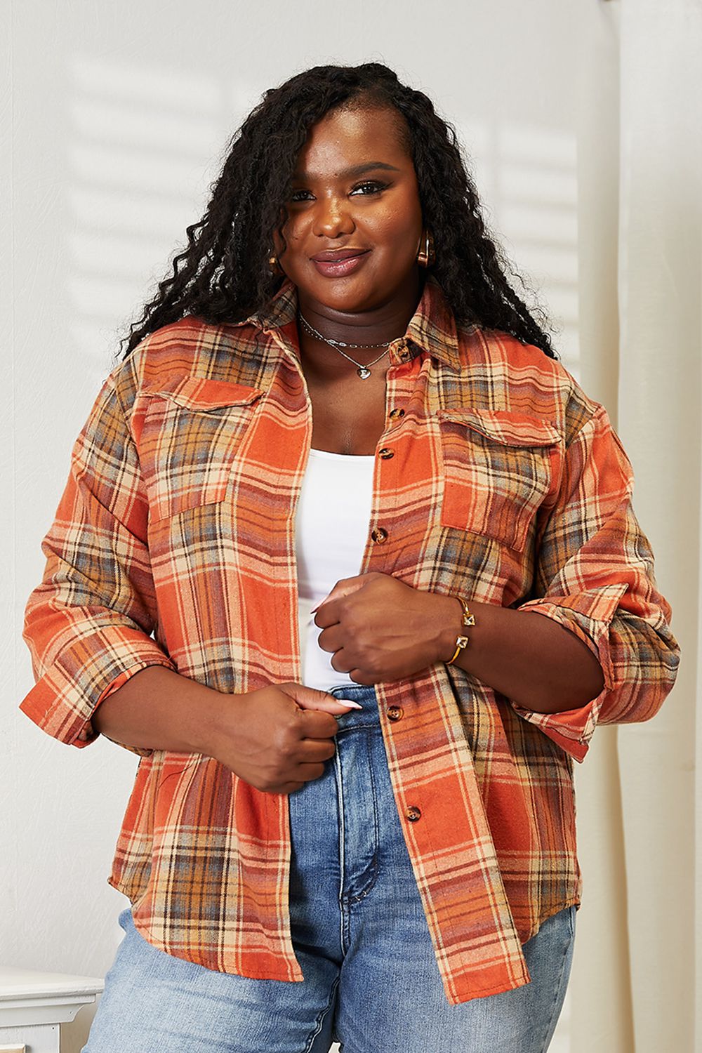 Plaid Dropped Shoulder Shirt for Women - In Style Chics Boutique LLC