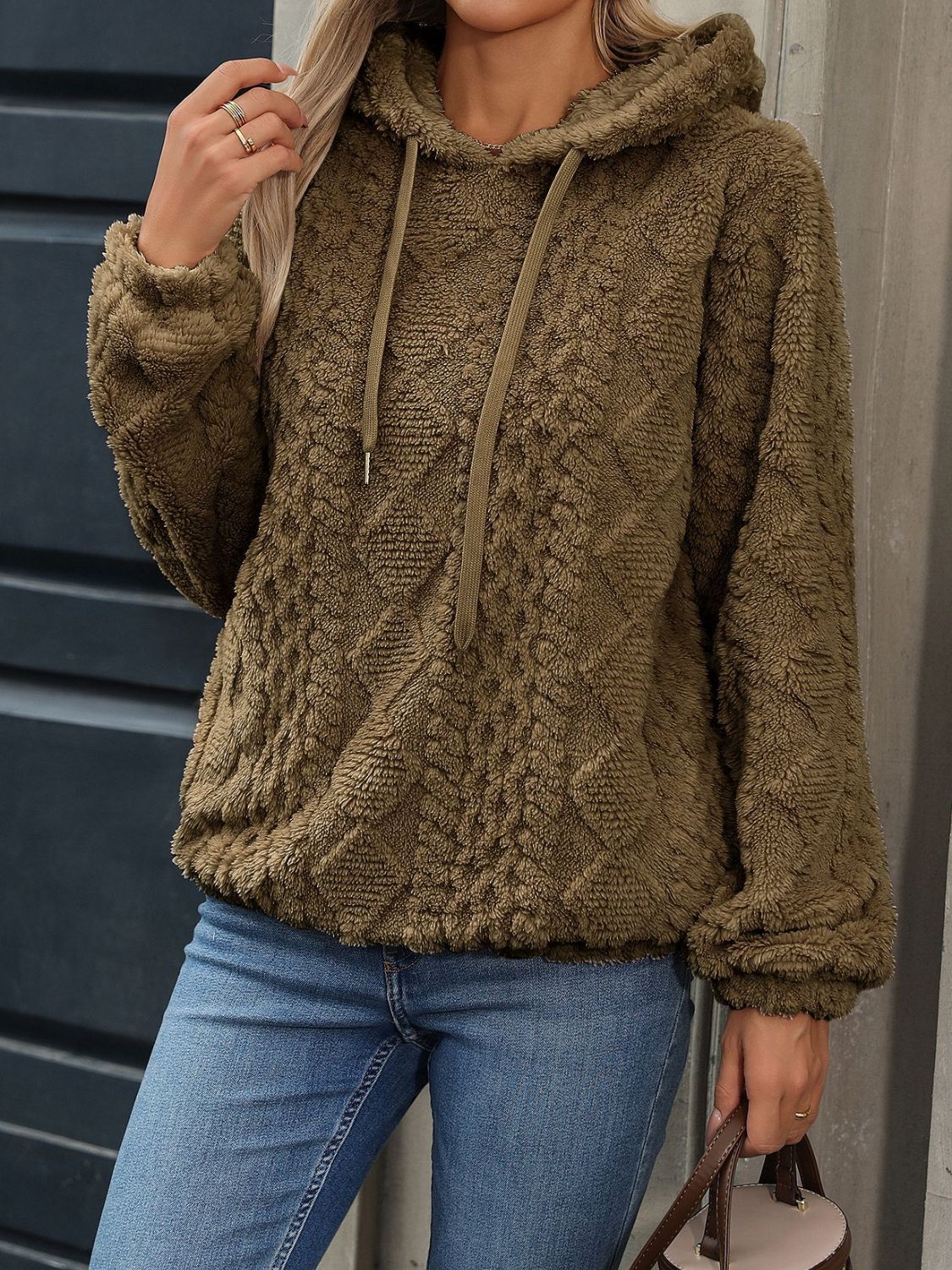 Drawstring Long Sleeve Plush Hoodie - In Style Chics Boutique LLC