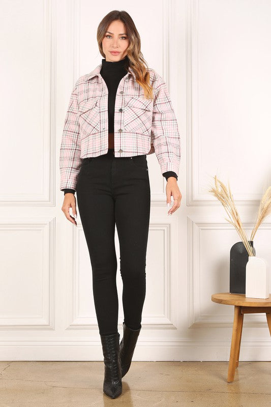 Plaid crop jacket for women - In Style Chics Boutique LLC