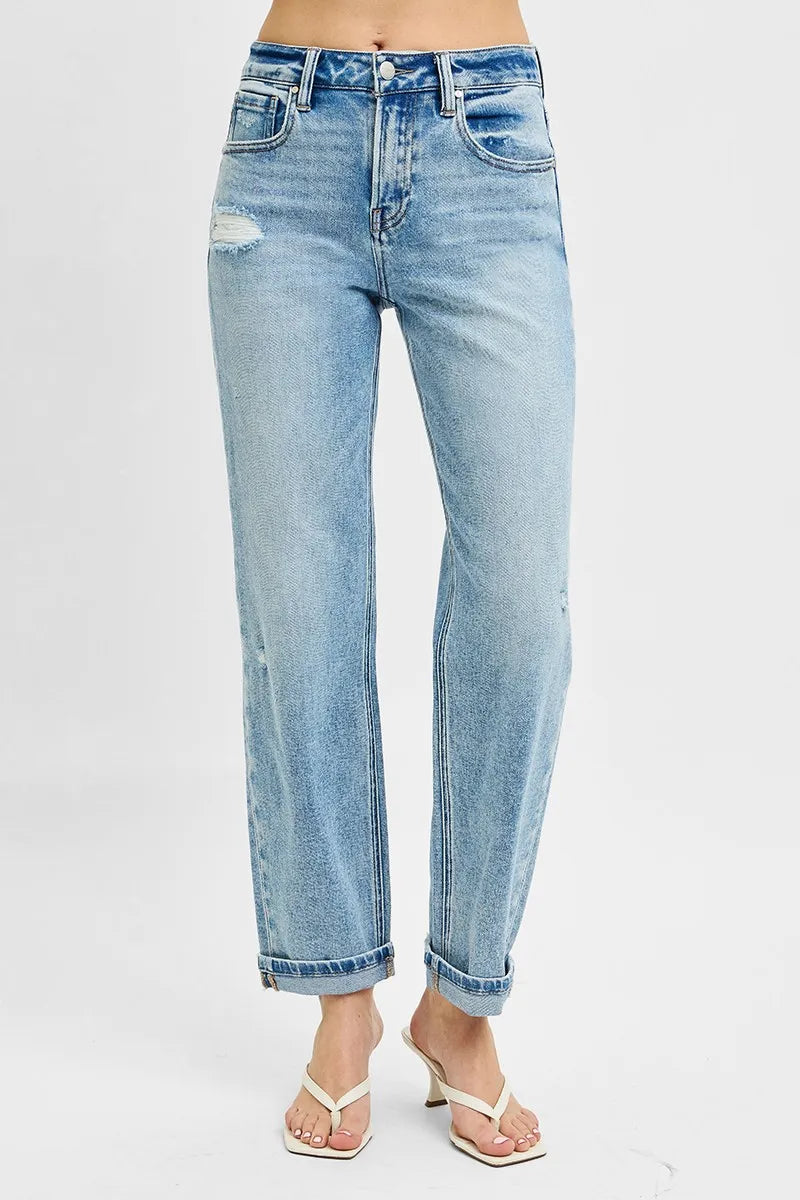 RISEN Boyfriend Jeans, High Rise Ankle Distressed - In Style Chics Boutique Quality Denim Online