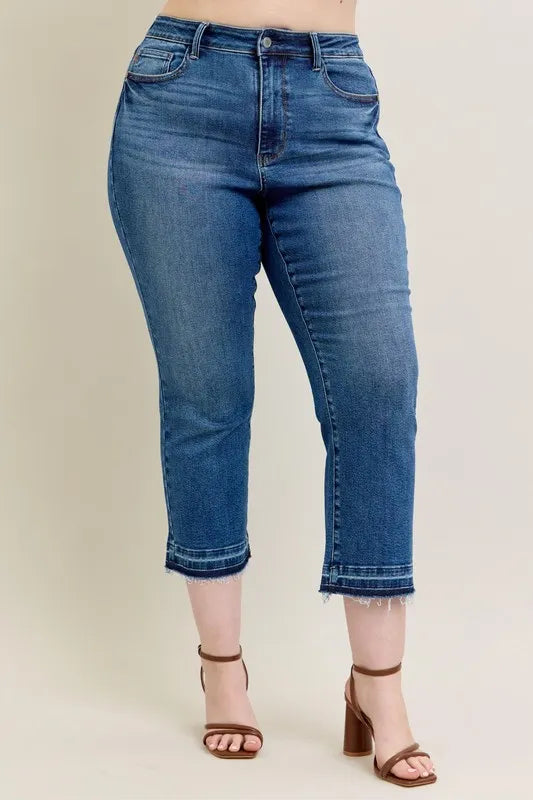 Judy Blue High Waist Vintage Wash Release Hem Kick Flare Jeans - In Style Chics Boutique Women's Juniors Plus Size Clothes Online