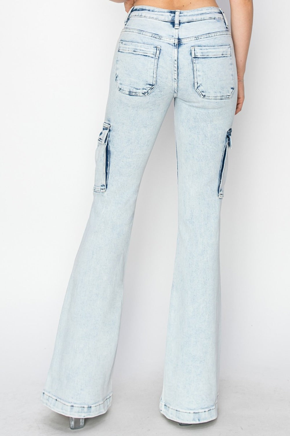RISEN Full Size High Rise Cargo Flare Jeans - In Style Chics Boutique LLC