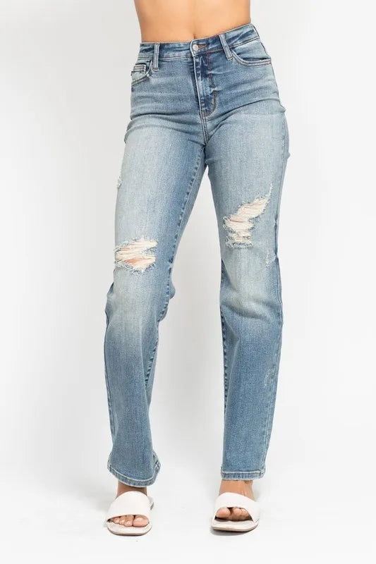 Judy Blue Dad Jeans, High Waist Distressed - In Style Chics Boutique Women's Clothes Online