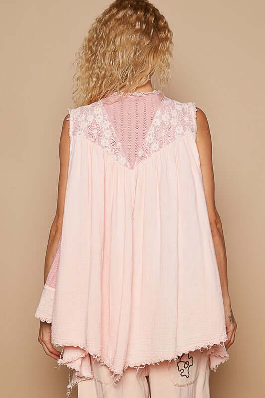POL Embroidered Pearls Open Front Sleeveless Cardigan - In Style Chics Boutique LLC