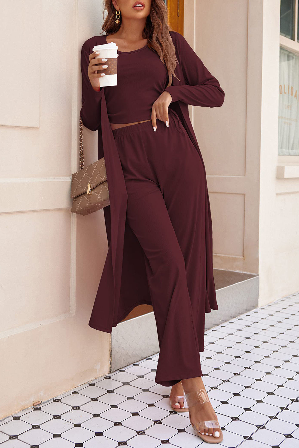 Drawstring Tank, Long Sleeve Cover Up and Pants Set - In Style Chics Boutique LLC