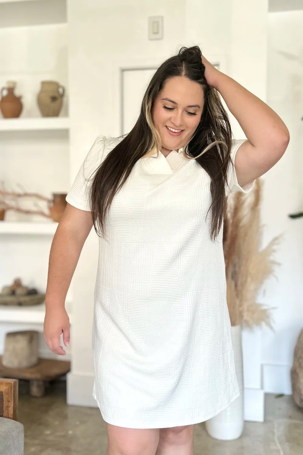 Textured Short Sleeve Dress - In Style Chics Boutique Women's Juniors Plus Size Clothes