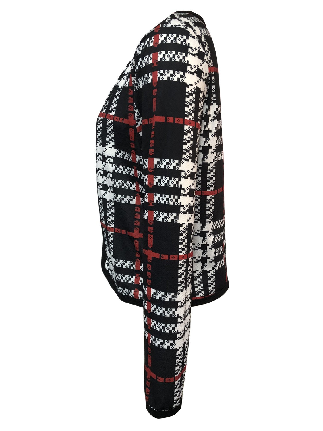 Plaid Open Front Long Sleeve Jacket - In Style Chics Boutique LLC
