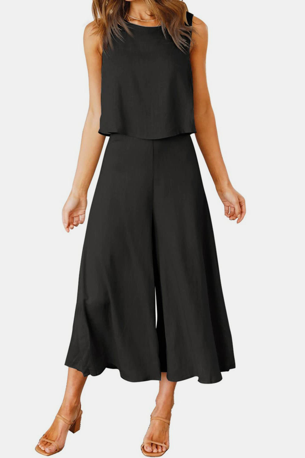 Round Neck Top and Wide Leg Pants Set - In Style Chics Boutique LLC