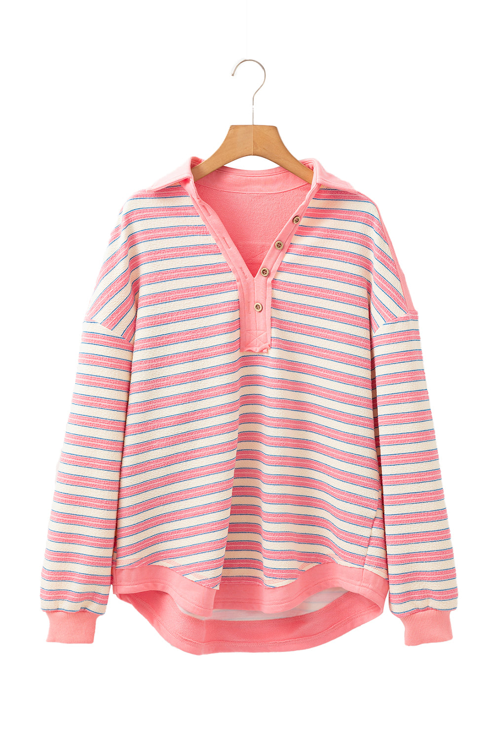 Stripe Collared V Neck Drop Shoulder Top - In Style Chics Boutique LLC