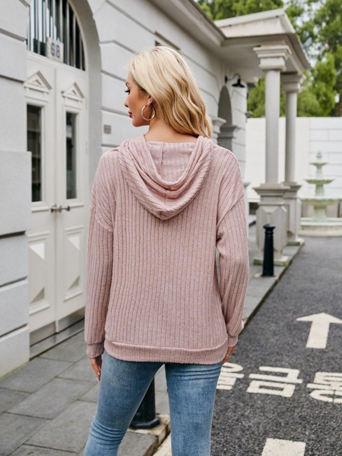 Ribbed Drawstring Long Sleeve Hoodie - In Style Chics Boutique LLC