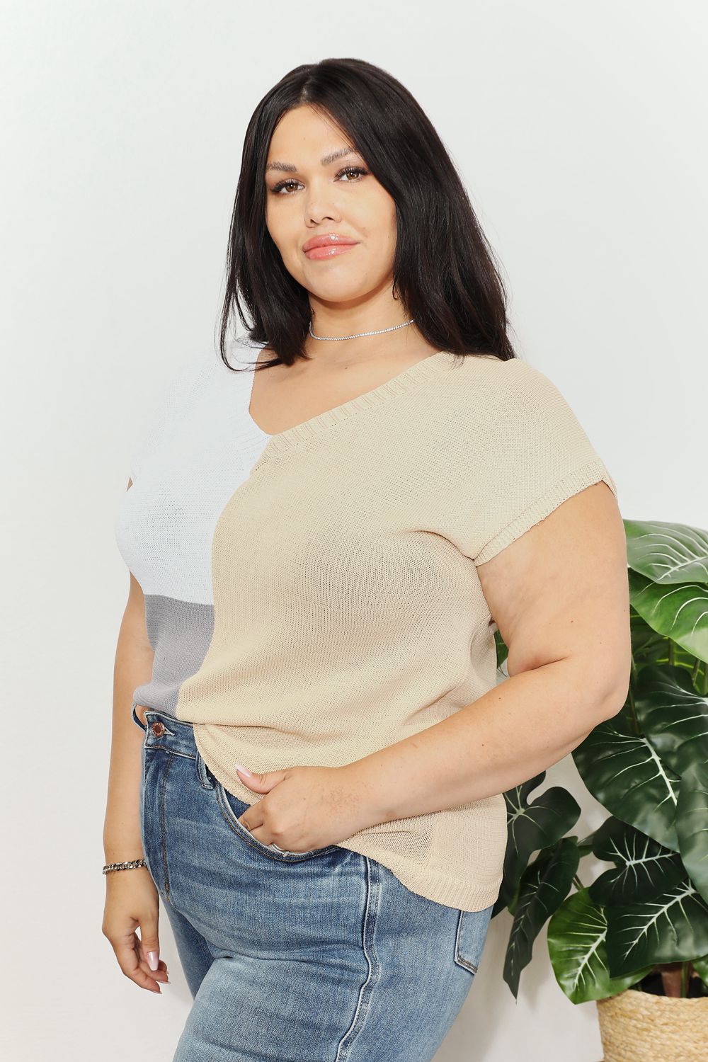 Color Block V-Neck Knit Top - In Style Chics Boutique