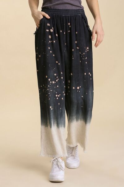 Raw Hem Linen Blend Bleach Dip Dye Wide Leg Pants - In Style Chics Boutique Online Clothing for women